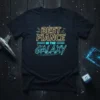 Best Fiance In The Galaxy quote in neon-style lettering on a black t-shirt, perfect for engagement gifts