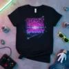 Best Fiancee In The Galaxy text design with neon pink and blue lettering on a black t-shirt, featuring a galaxy