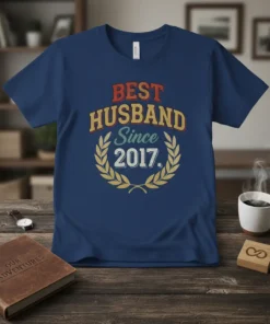 Best Husband Since 2017 T-Shirt with vintage laurel wreath design