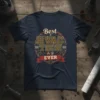 Best HVAC TECH EVER quote on a navy blue t-shirt with vintage circular design elements