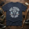 Best Pucking Dad Ever hockey t-shirt design with a bear wearing a helmet and crossed hockey sticks