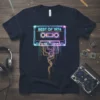 Best of 1974 retro cassette tape graphic t-shirt design with neon accents and digital circuits