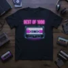 Retro neon "BEST OF 1988" text above a pink and purple cassette tape graphic on a black t-shirt