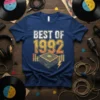BEST OF 1992 text with retro vinyl record graphic on a blue t-shirt, vintage style