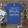 Blue t-shirt with "Besties Trip Great Memories Great Times Great Friends Great Laughs" text and airplane graphic