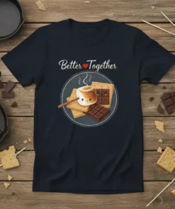 Better Together Smores T-Shirt design featuring a cute marshmallow, graham crackers, and chocolate bars