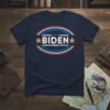 Biden 2020 campaign logo with stars and stripes on a navy blue t-shirt