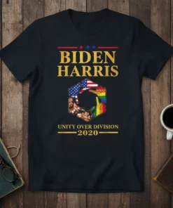 Biden Harris Unity Over Division 2020 t-shirt featuring political slogan and diverse hand graphics