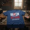 Biden Will Never Get My Guns I Keep Them Upstairs political t-shirt design with red and white distressed text and