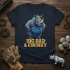 Big Bad & Chunky Rhino T-Shirt with a cartoon rhino graphic and golden text