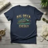 Big Deck Energy cruise ship design with golden text and teal accents on a navy t-shirt