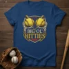 Big Ol' Hitties softball quote t-shirt design with skeleton hands holding softballs and crossed bats