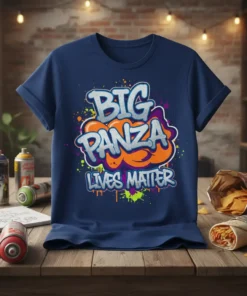 BIG PANZA LIVES MATTER graffiti t-shirt design with bold lettering and colorful spray paint splatters