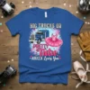 Big Trucks or Pretty Tutu Abuela Loves You t-shirt design featuring a blue semi-truck and a pink tutu with playful