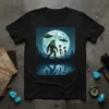 Bigfoot Alien Encounter t-shirt design with Bigfoot, aliens, and UFOs under a full moon