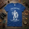 Bigfoot blowing bubbles graphic t-shirt with text "BIGFOOT BUBBLE BLOWER CHAMPION OF SHIMMERING SPHERES"