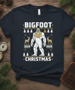 BIGFOOT DEER DEER CHRISTMAS eye-catching graphic design printed on comfortable cotton t-shirt
