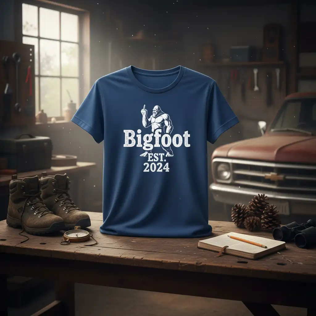 Bigfoot EST. 2024 design featuring Bigfoot graphic and distressed white typography