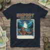 Bigfoot Sees A UFO With Nessy t-shirt design featuring Bigfoot taking a selfie with Nessy and a UFO in the