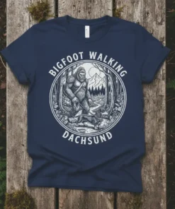 BIGFOOT WALKING DACHSUND stylish graphic design printed on comfortable cotton t-shirt
