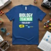 Biology Teacher Fueled By ATP T-Shirt with science graphics and text "Biology Teacher Fueled By ATP"
