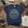 Biology Teacher (noun) Like a regular teacher only way cooler quote on a navy t-shirt, featuring floral and DNA graphics