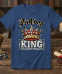 Birthday KING t-shirt design with a golden crown and ornate border
