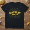 Birthday Squad text with golden firework graphics on a black t-shirt, perfect for party celebrations