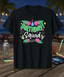 Birthday Squad eye-catching graphic design printed on comfortable cotton t-shirt