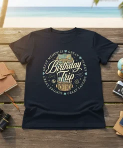 Birthday Trip GREAT MEMORIES text design featuring creative typography on quality t-shirt