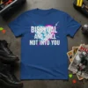 Bisexual And Still Not Into You graphic tee in white and pink/blue lightning design on a royal blue shirt