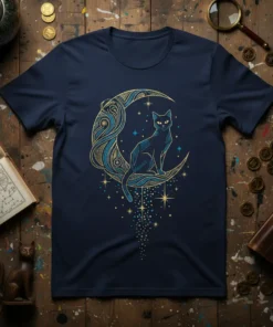 Black Cat Moon stylish graphic design printed on comfortable cotton t-shirt