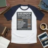 Black Educator Nutrition Facts t-shirt design with lists of attributes like Educated, Committed, Hard Working, Mad Hustle, Confident, and Helpful