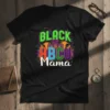 Black HBCU Mama T-Shirt design with vibrant text and college building graphics