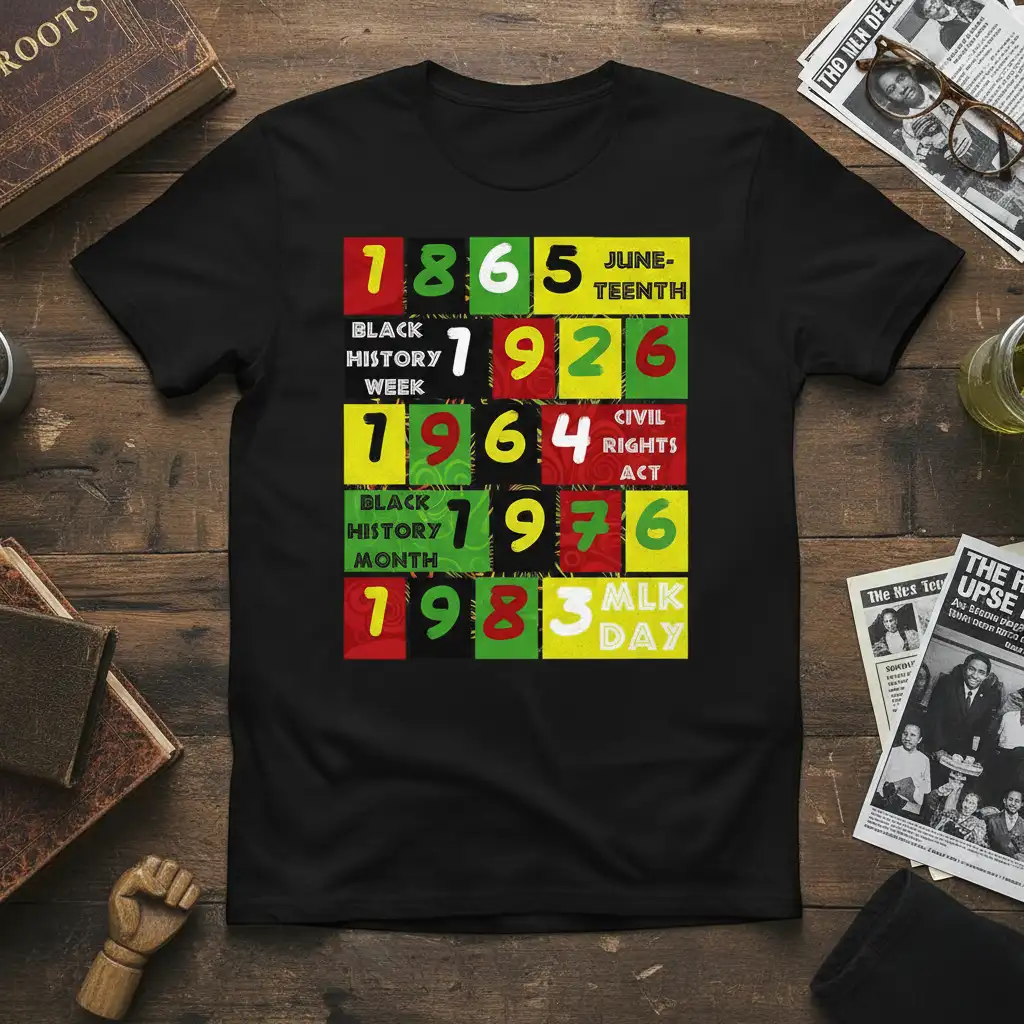 1865 JUNE-TEENTH BLACK HISTORY quote printed with bold typography on durable material t-shirt design