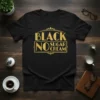 Black T-Shirt with "Black No Sugar Cream" text in gold, styled like a vintage label