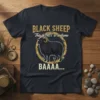 Black sheep graphic with "BLACK SHEEP This is NOT a costume BAAAA..." text, vintage distressed style
