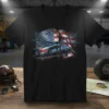Blackhawk Helicopter American Flag eye-catching graphic design printed on comfortable cotton t-shirt
