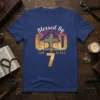 Blessed By GOD FOR YEARS 7 Christian T-Shirt design with a cross and tree graphic, celebrating a 7th birthday