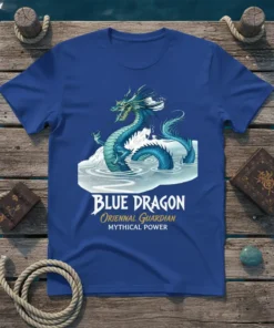 BLUE DRAGON ORIENNAL GUARDIAN MYTHICAL POWER eye-catching graphic design printed on comfortable cotton t-shirt