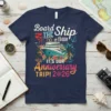 Anniversary cruise t-shirt design with text "Board the Ship Tour It's Our Anniversary Trip! 2026" and a cruise ship graphic