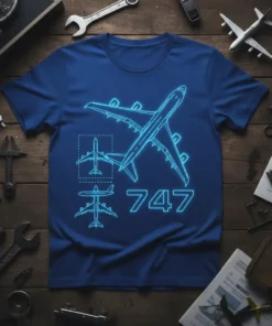 Boeing 747 Aircraft Design unique graphic design printed on comfortable cotton t-shirt
