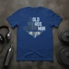 Bold Badass Superhuman text design with a winged emblem on a royal blue t-shirt