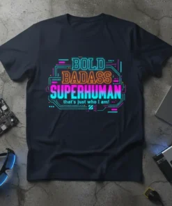 BOLD BADASS SUPERHUMAN that's text design featuring unique typography on quality t-shirt
