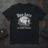 Boo-bara The Spooky Capybara t-shirt design featuring a ghost in a cemetery with gothic crosses