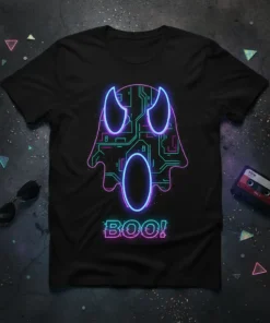 Boo! Ghost Circuit Board unique graphic design printed on comfortable cotton t-shirt