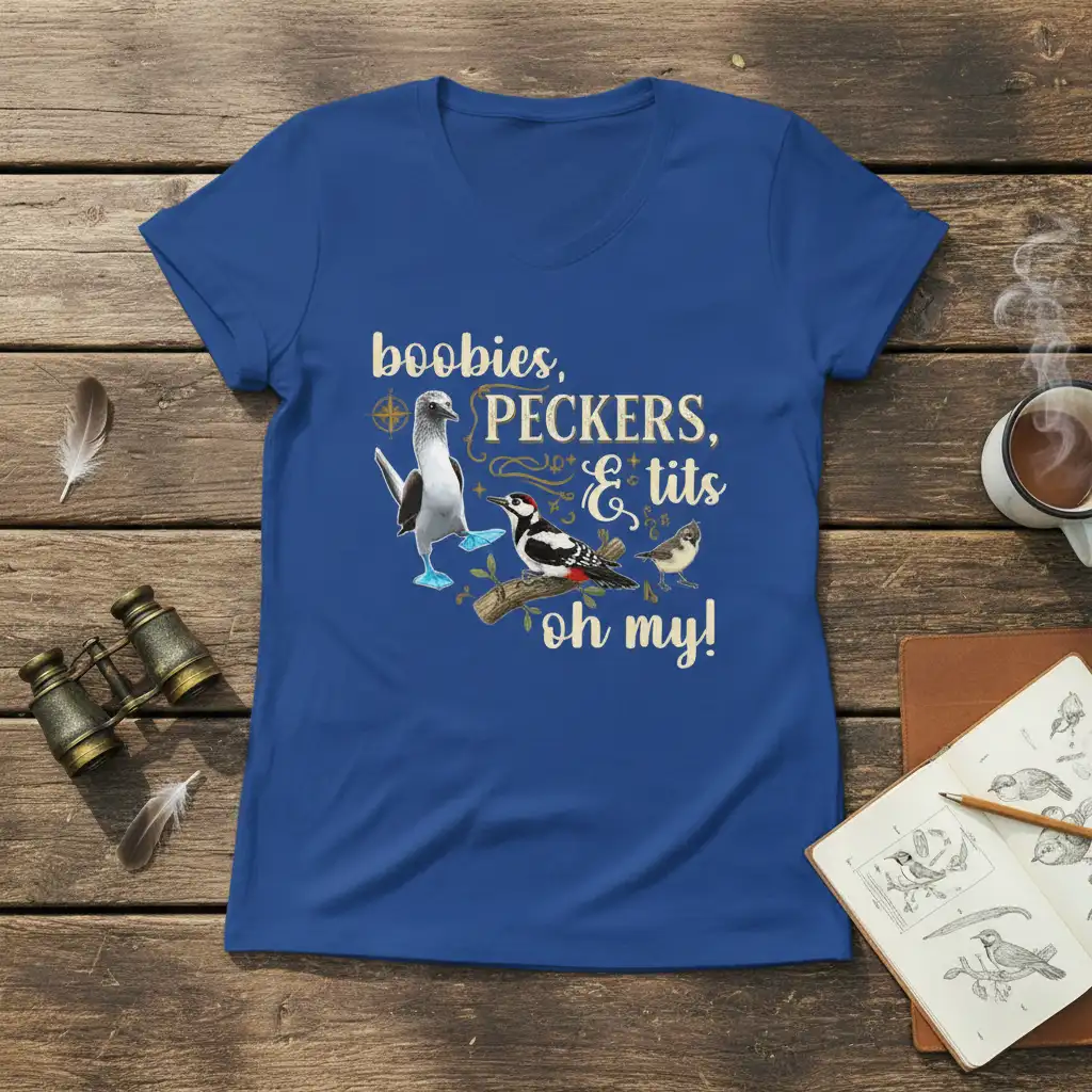 Boobies, Peckers, & Tits Oh My! funny bird watching quote t-shirt with bird illustrations