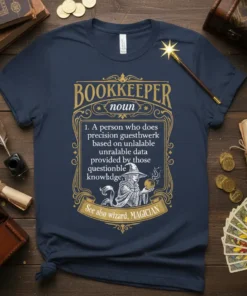 BOOKKEEPER noun 1. A text design featuring eye-catching typography on quality t-shirt