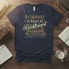 Introvert Booktrovert t-shirt with the quote "I prefer the company of the characters in my books."