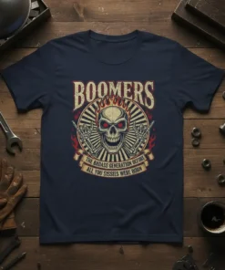 Boomers The Badass Generation Before All You Sissies Were Born t-shirt with skull graphic and flames